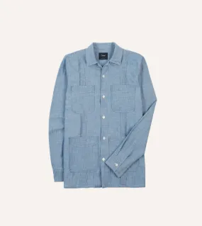 Anniversary Celebration Bleach Wash Chambray Cotton Long Sleeve Cuban Shirt
