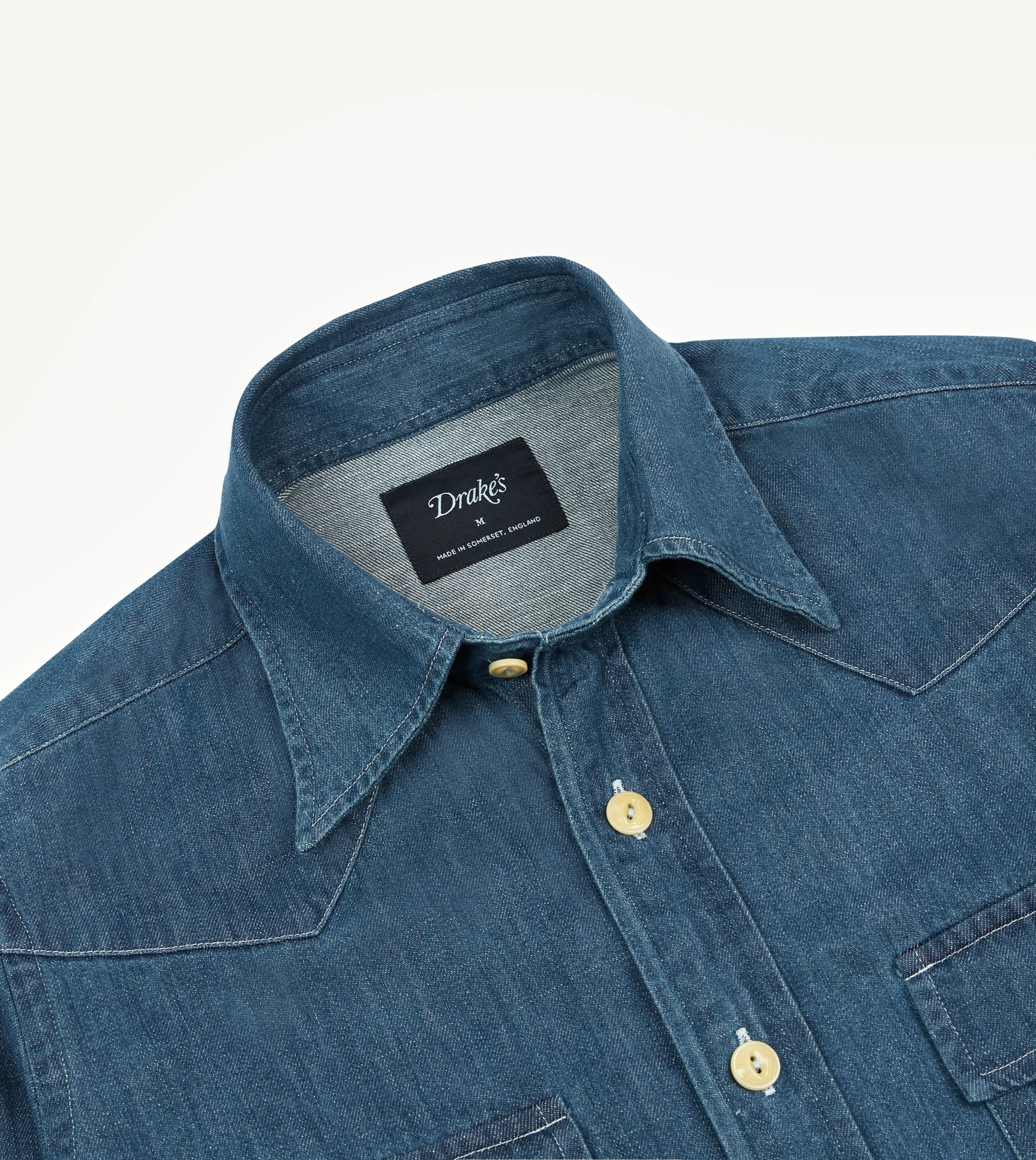 Stone Wash Denim Two-Pocket Western Shirt High-Quality Craftsmanship Versatile Style