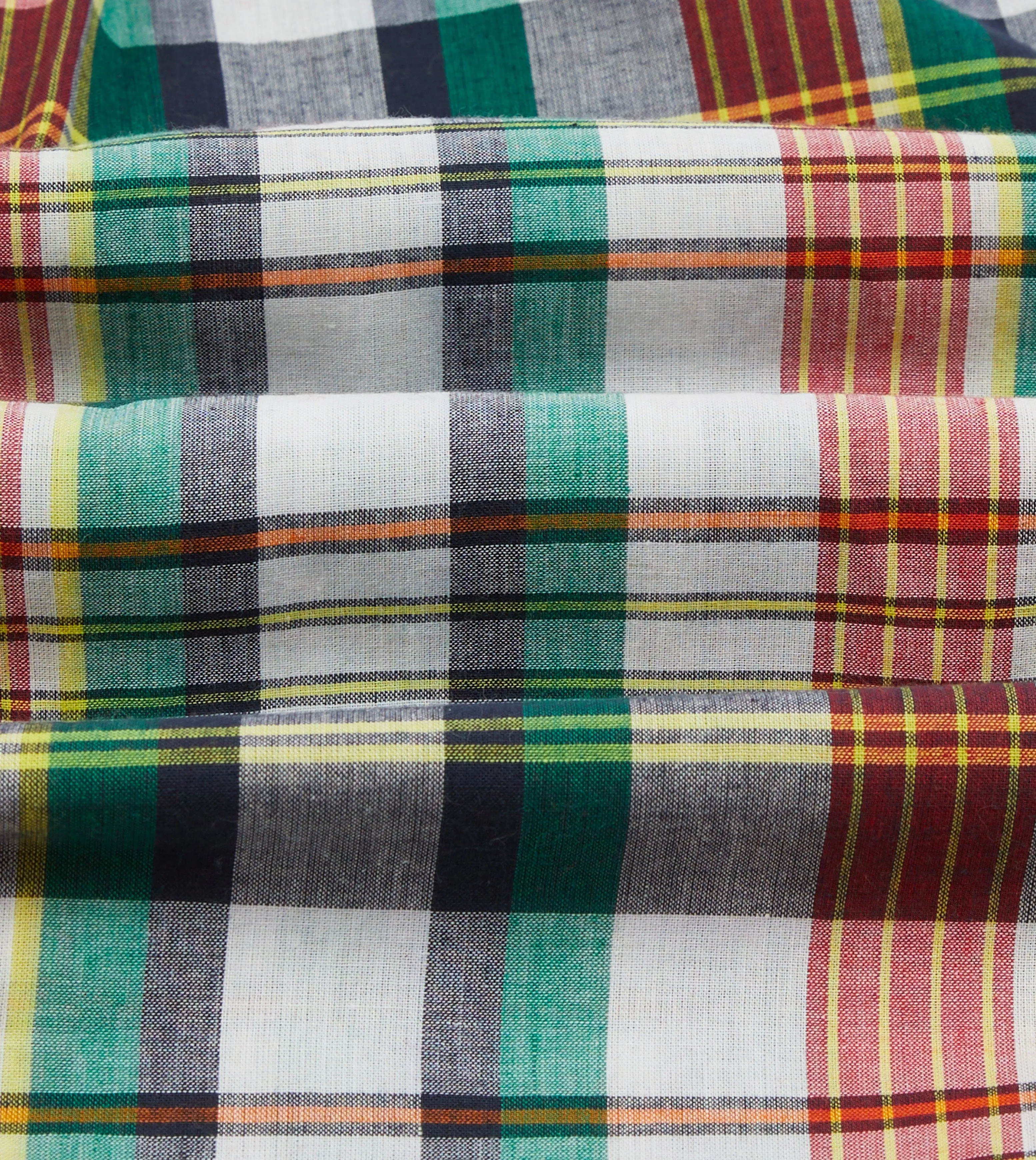 Blue and Red Madras Check Cotton Button-Down Shirt Flexible Shoulder Construction