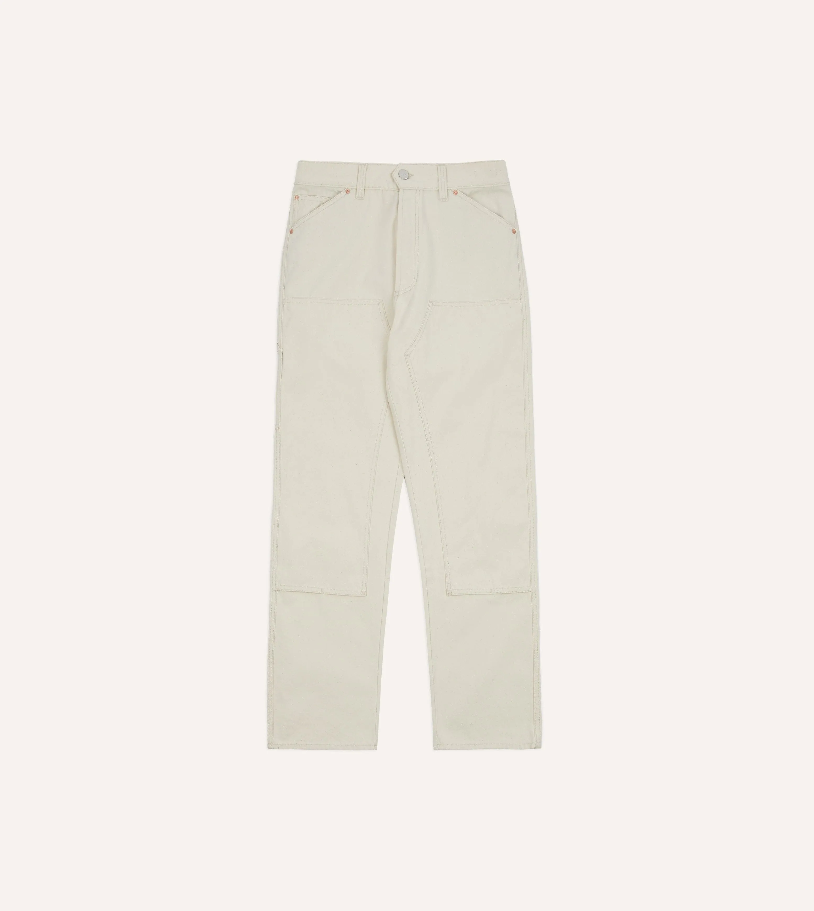 Ecru Cotton Canvas Carpenter Jeans Perfect Fit Reinforced Stress Points