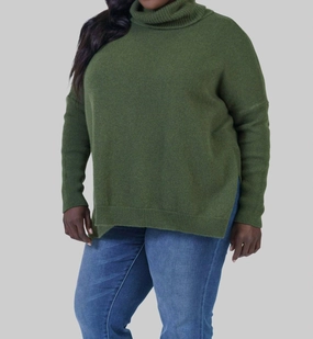 Cold Weather Clara Loose Fitting Turtleneck Sweater In Lichen
