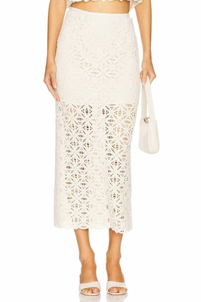 Cool Touch Anaya Lace Textire Midi Skirt In Ivory