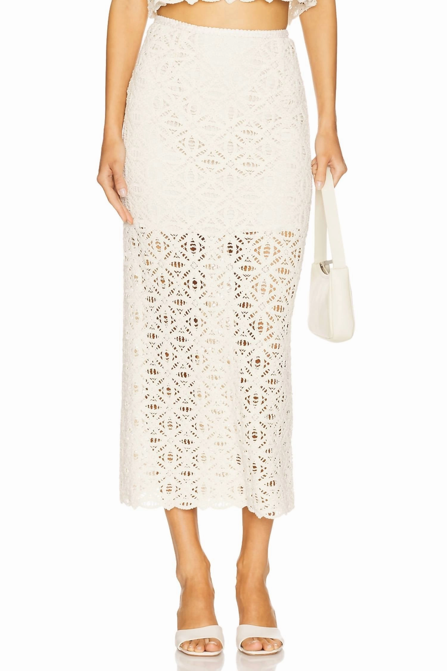Cool Touch Anaya Lace Textire Midi Skirt In Ivory