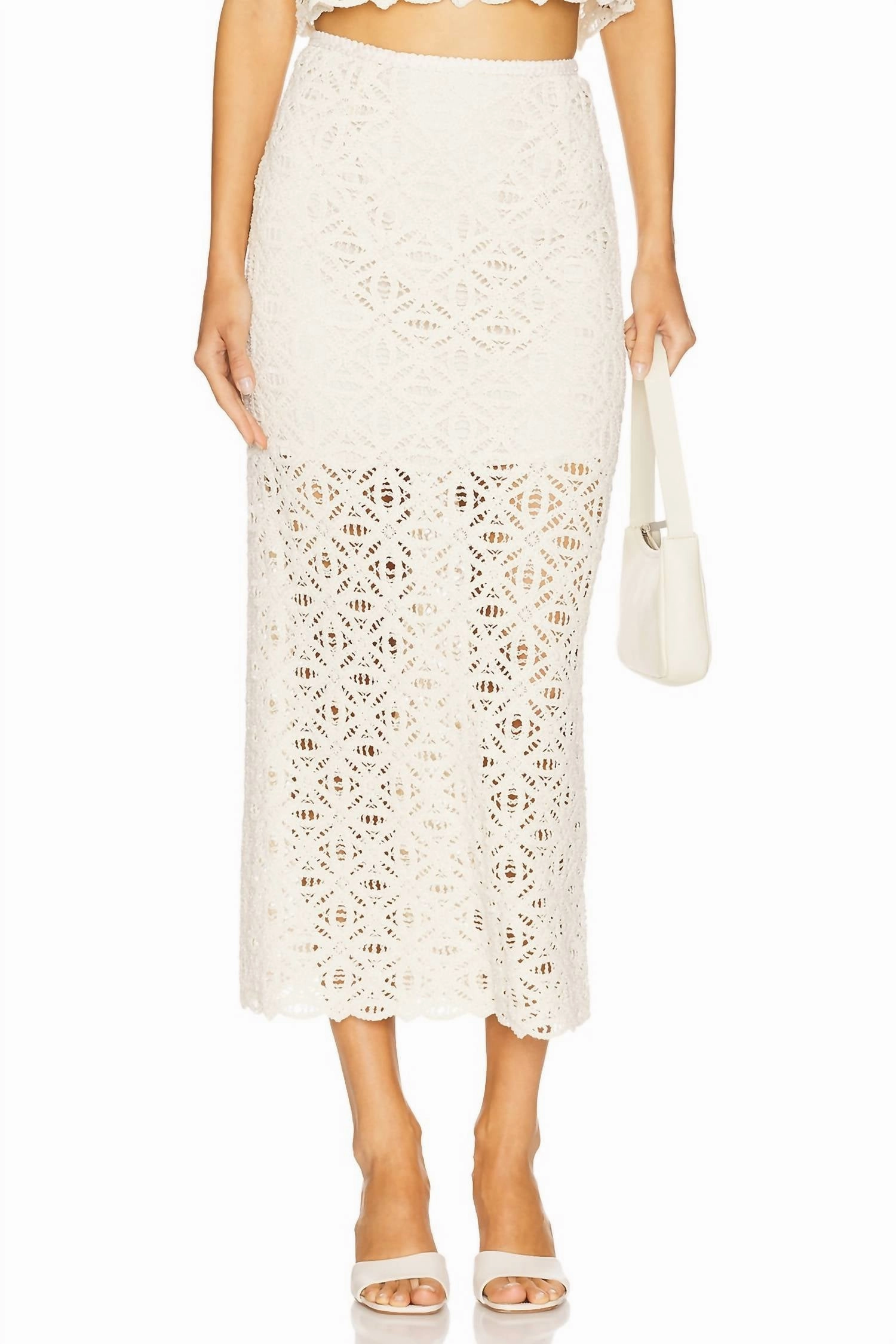 Signature Detail High Rise Anaya Lace Textire Midi Skirt In Ivory