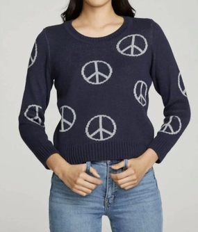 Chilly Wardrobe Cold Weather Must-Have "all Over Peace" Instaria Sweater In Avalon