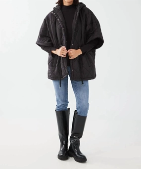 Quilted Poncho In Black Warm and Cozy