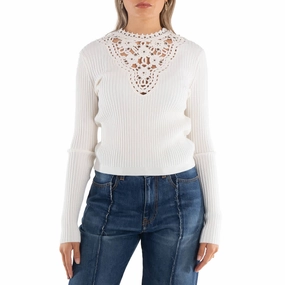 Rabanne Long Sleeve Floral Detail Knit Sweater Eco Conscious Processing Chilly Layering