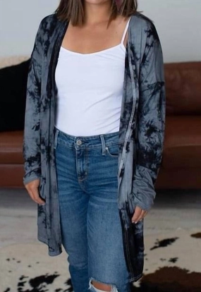 Comfy Fit Tie Dye Long Cardigan In Grey