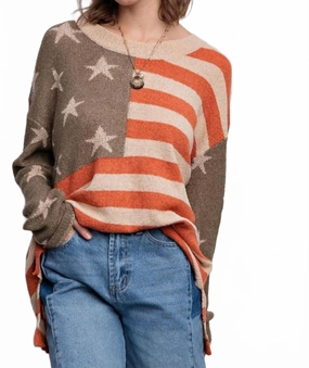 Lightweight Layer Versatile Layer American Flag Sweater In Mocha Star