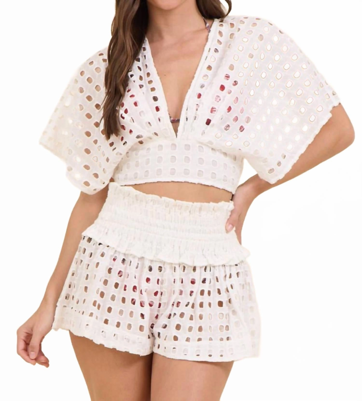 Box Eyelet Kimono Top In White Comfy Knit Look Comfort Knit Piece