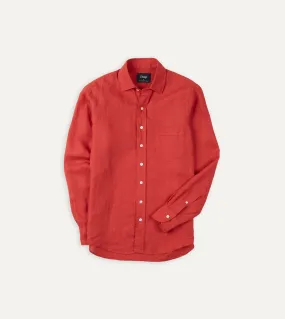 Casual Friday Lounge Comfort Red Linen Spread Collar Shirt
