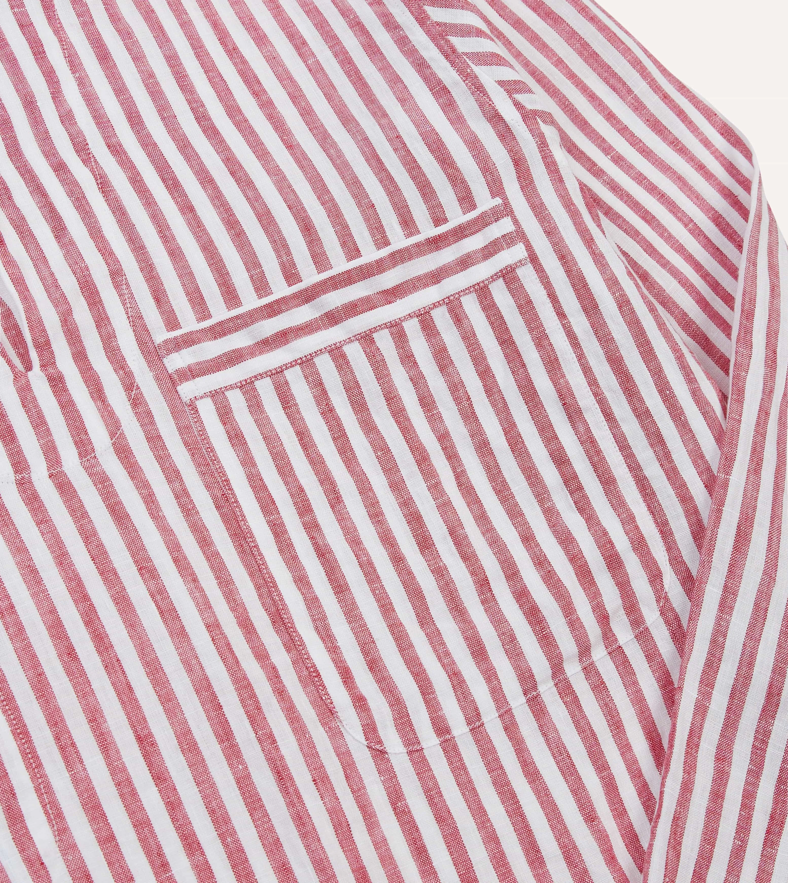Sustainable Material Red Stripe Linen Smock Shirt