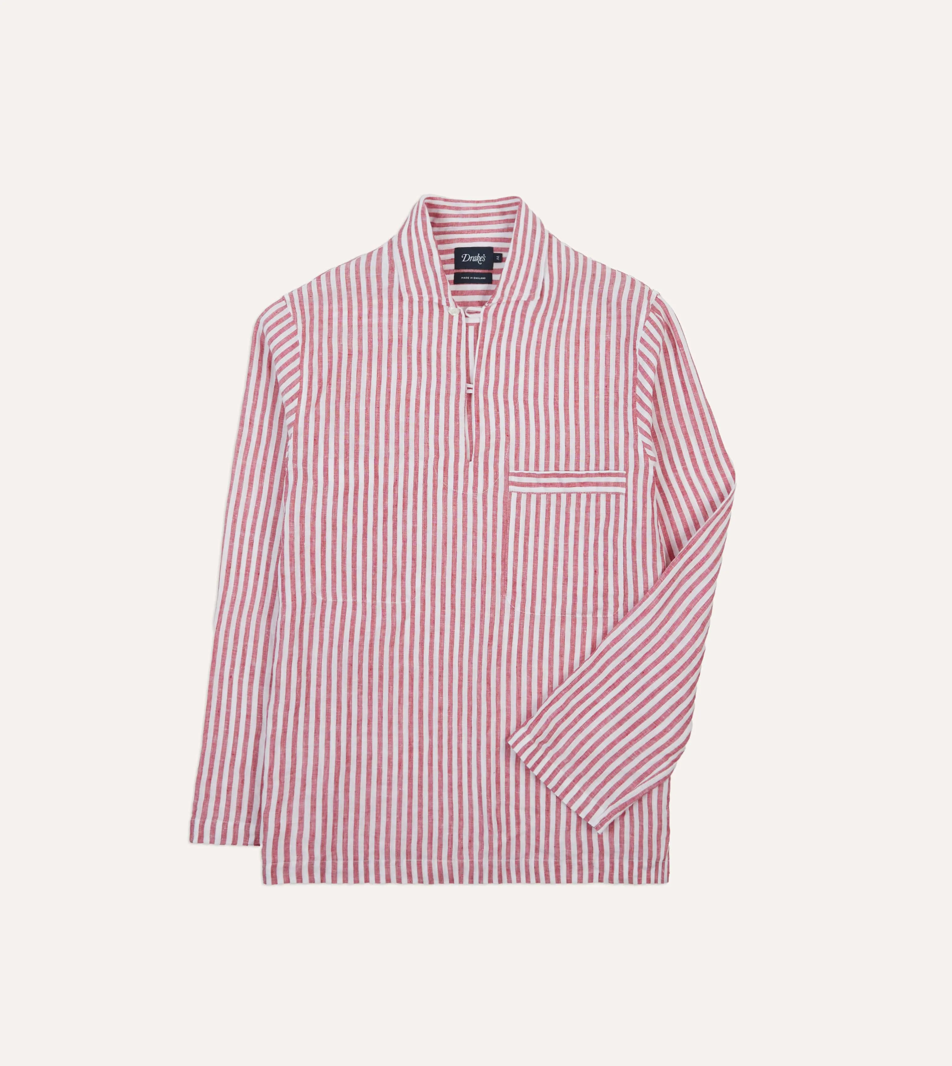 Red Stripe Linen Smock Shirt Matte Finish Embroidered Logo