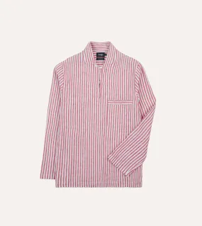 Red Stripe Linen Smock Shirt Matte Finish Embroidered Logo
