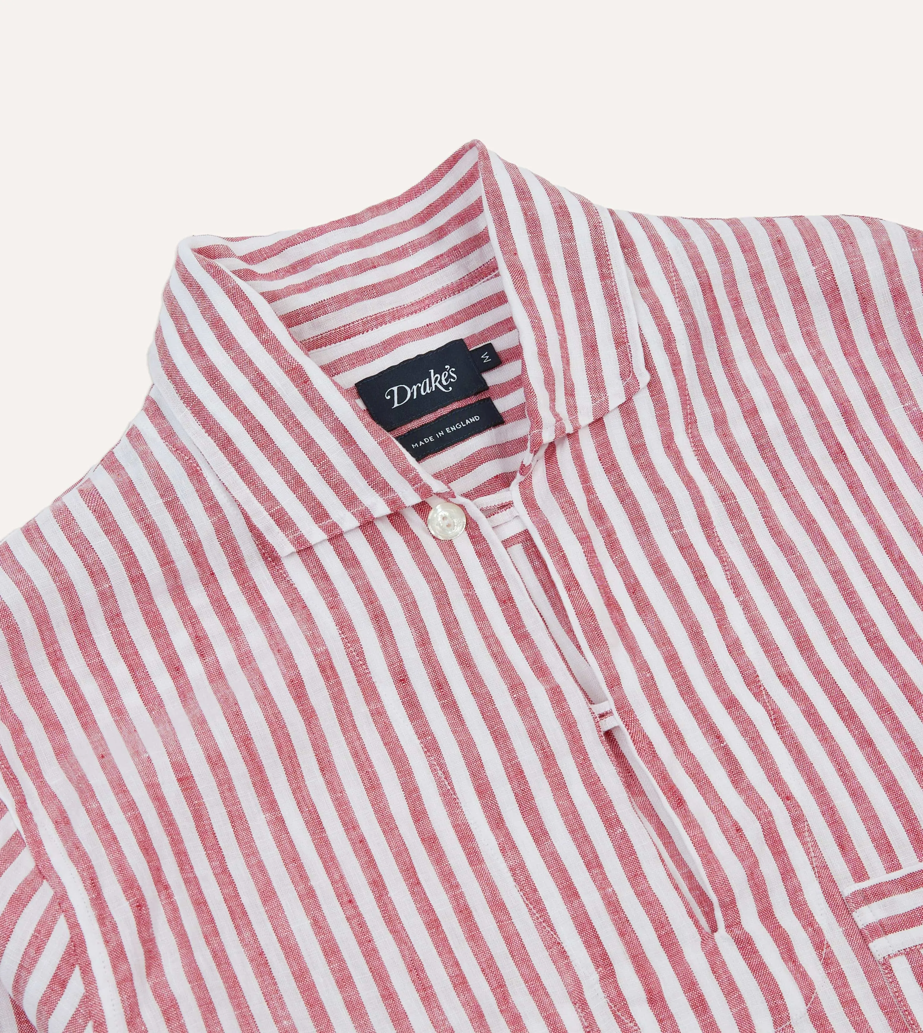 Red Stripe Linen Smock Shirt Non Iron Fabric Wedding guest