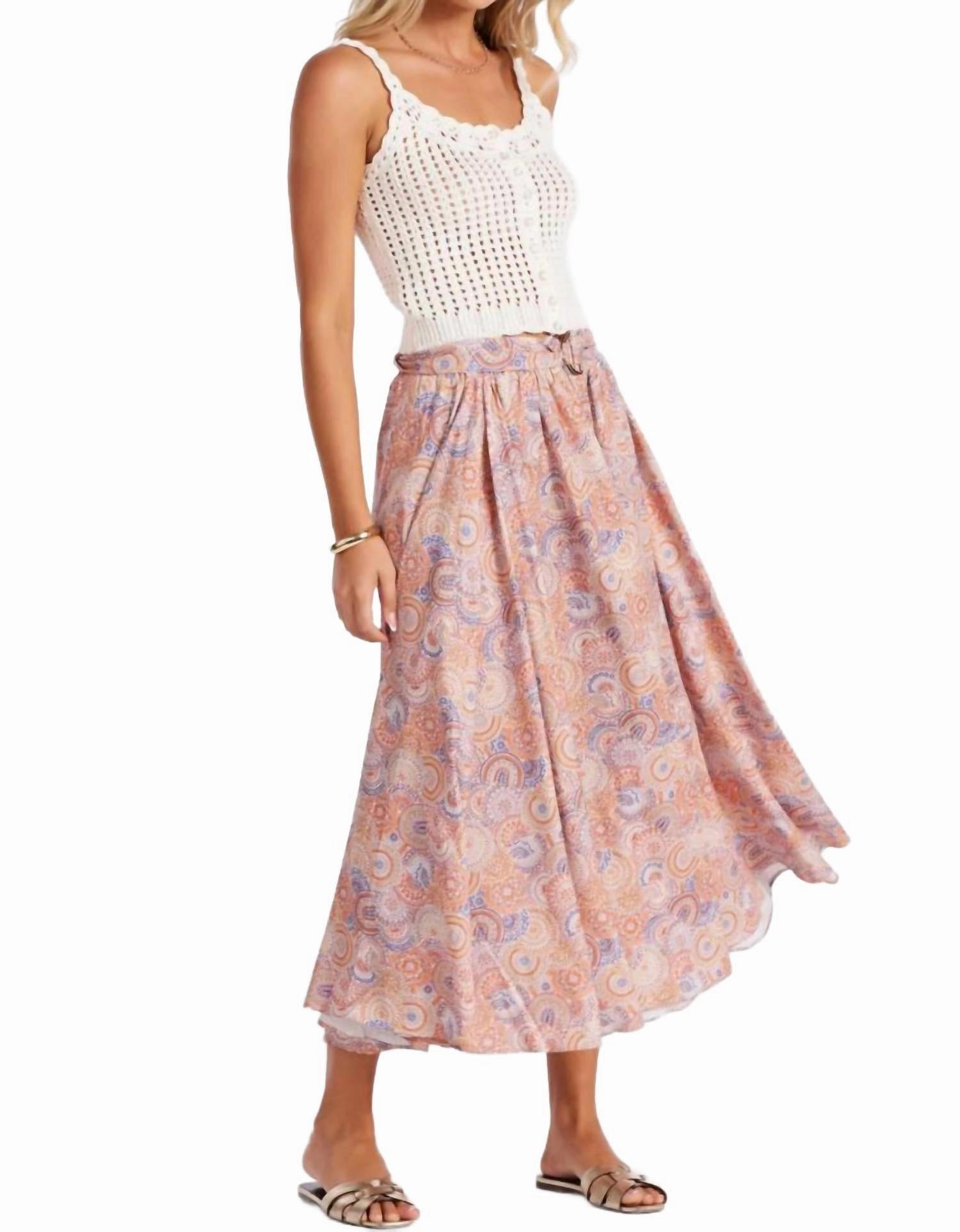 Summer Printed With Belt Midi Skirt In Mosaic D investment piece