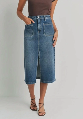 Utility Pocket Denim Skirt In Medium Denim Season To Season