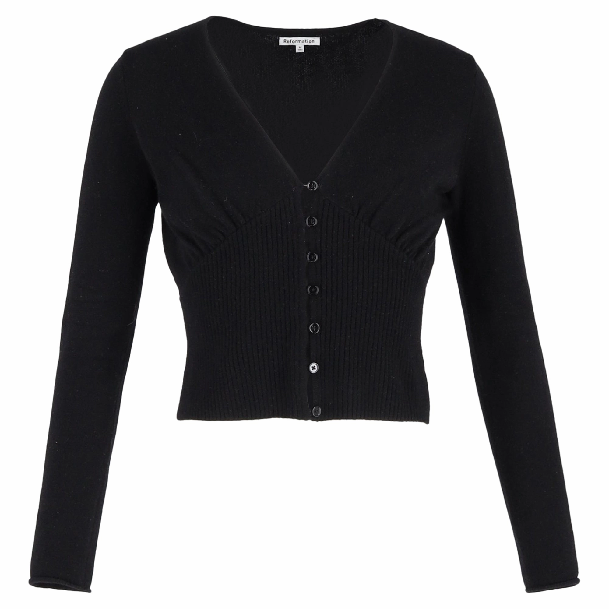 Reformation Mercato Cardigan in Black Cashmere Comfy Essentials Reinforced Shoulder Seams