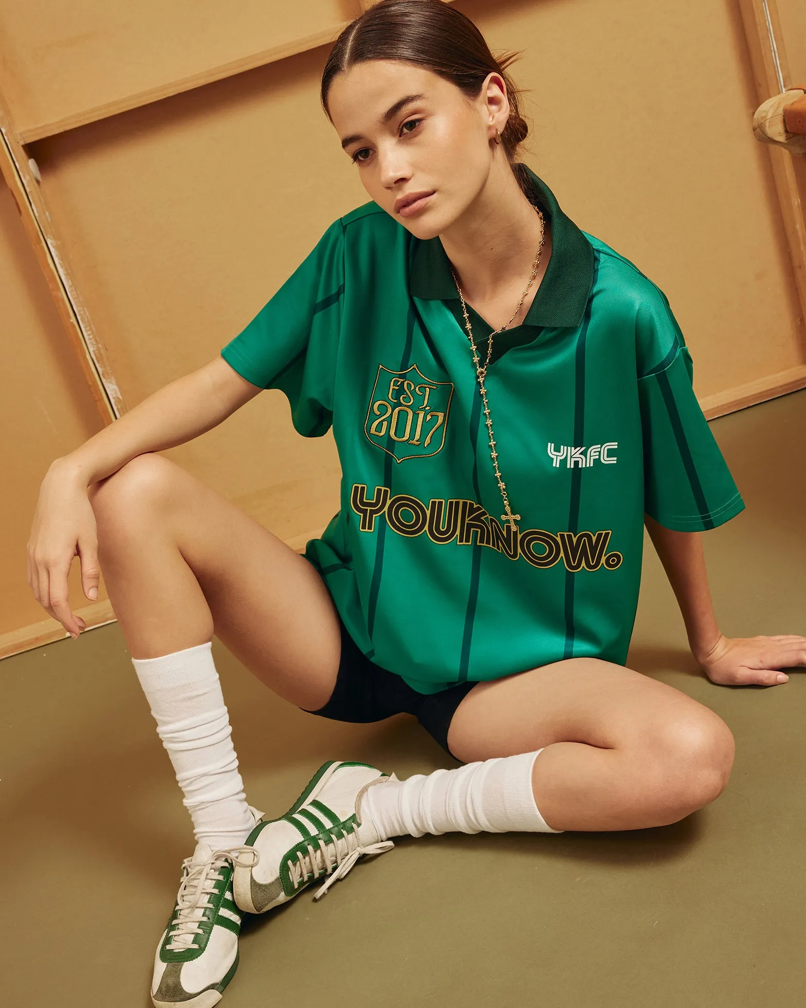 Short Sleeve Football Jersey | Green Stripe Movie Night Lightweight Fashion