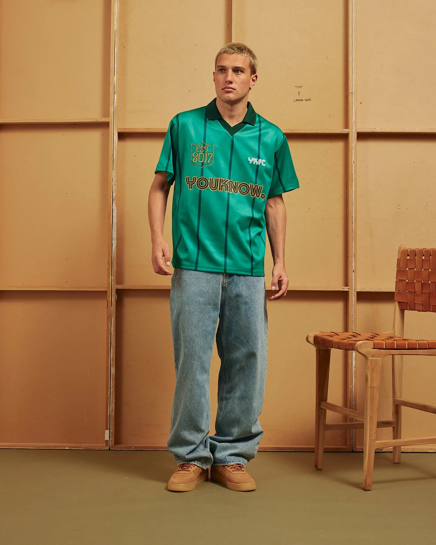 Boat neck style Short Sleeve Football Jersey | Green Stripe