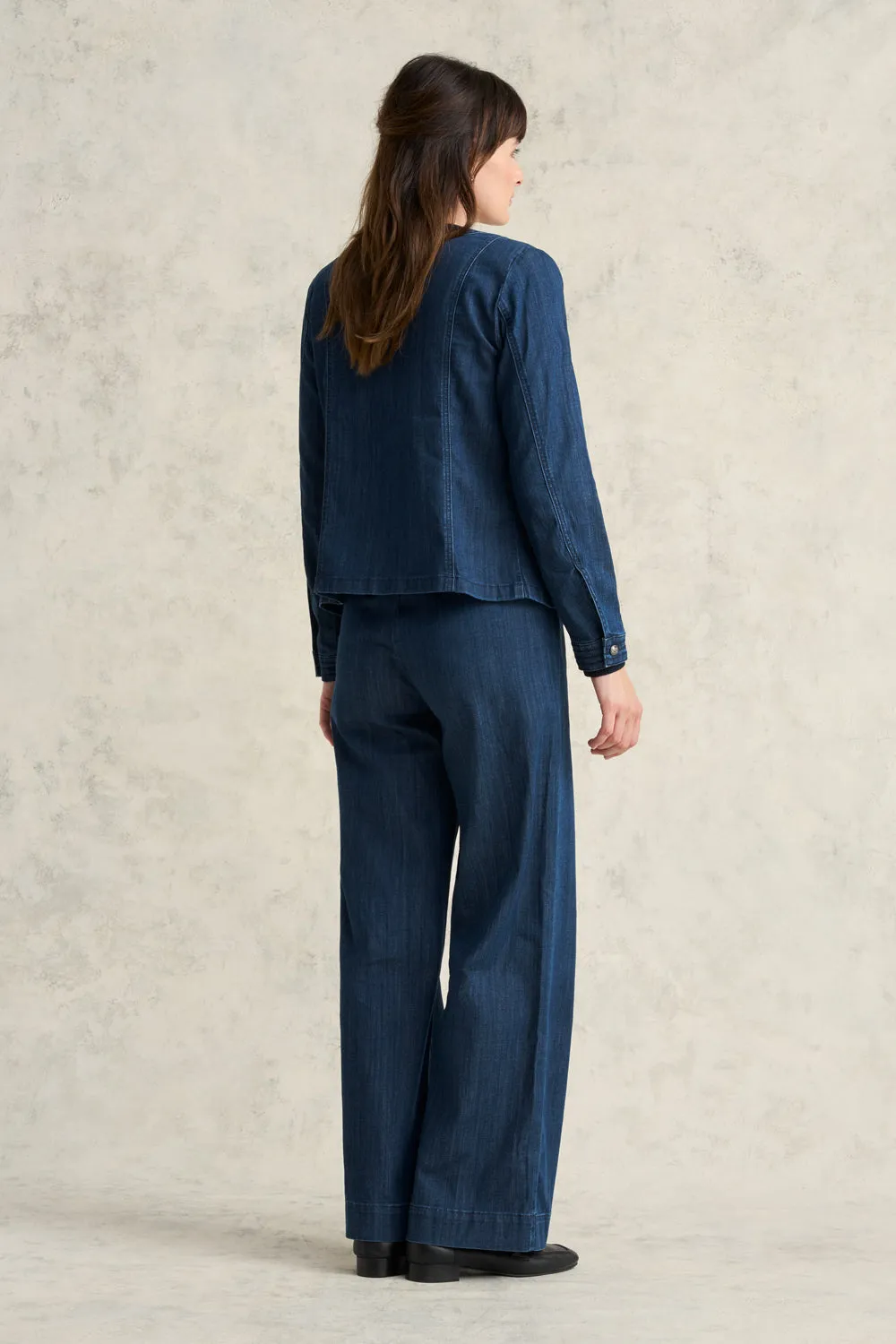 Stitch Detail Denim Jacket - Mid Blue Denim Softshell Fabric
