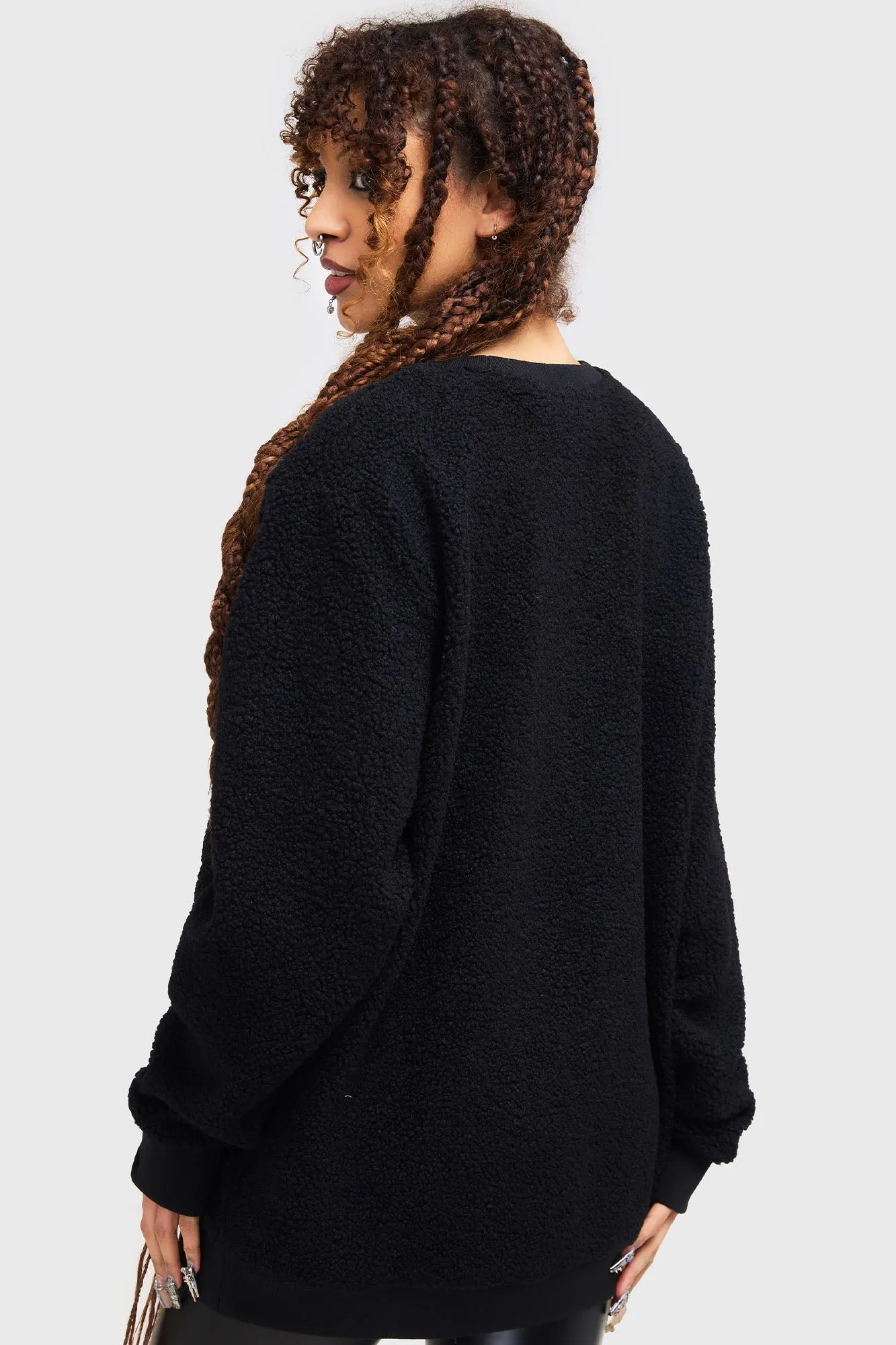Stretch Waistband Design Nope Fleece Sweater