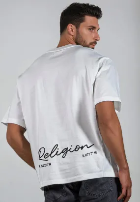 Sporty Style Wear OVERSIZED HEAVY EMBRO T-SHIRT OFF WHITE