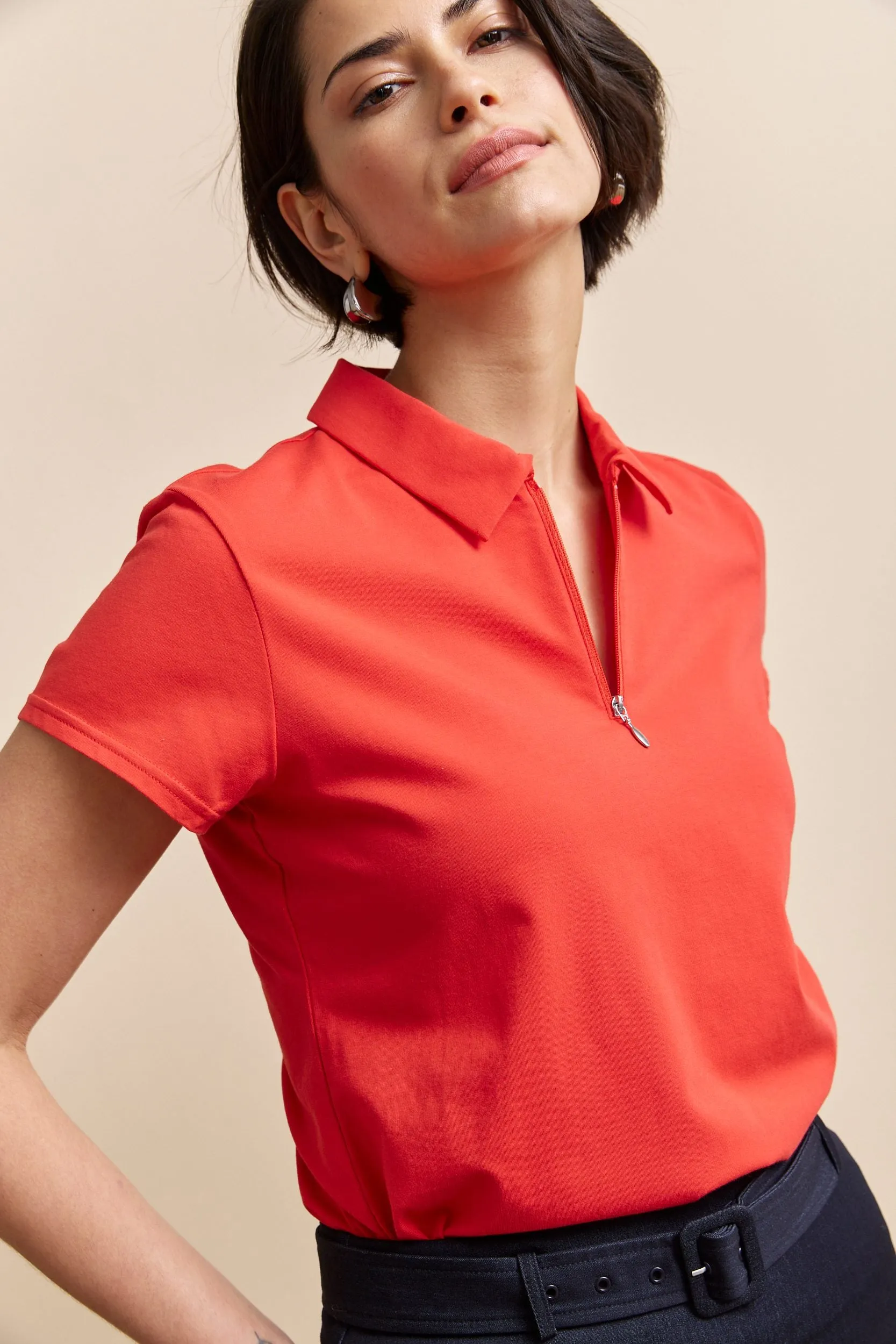 Zip-up polo collar T-shirt Summer Wardrobe Fun and Playful