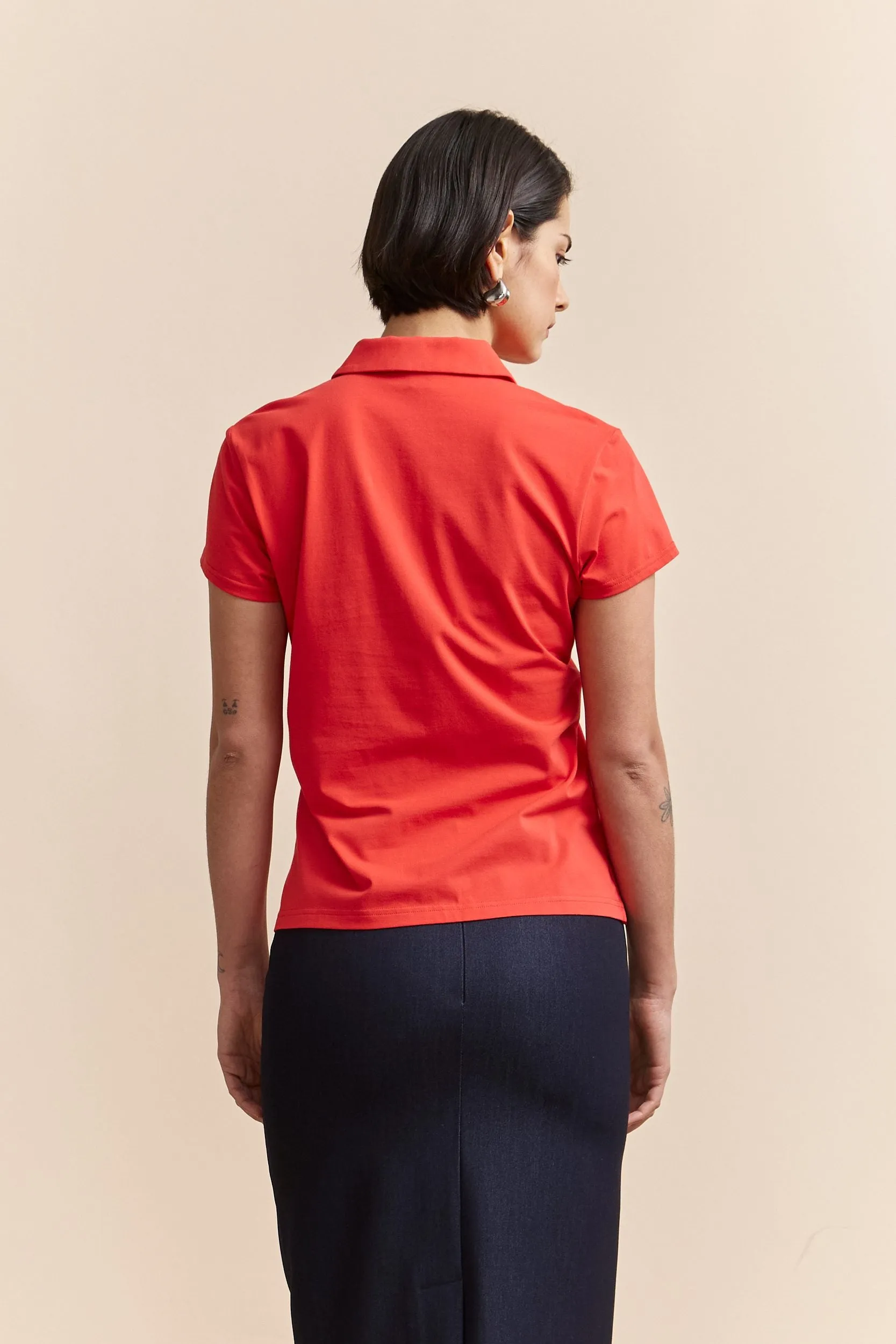 Basic Piece Tagless Neckline Zip-up polo collar T-shirt