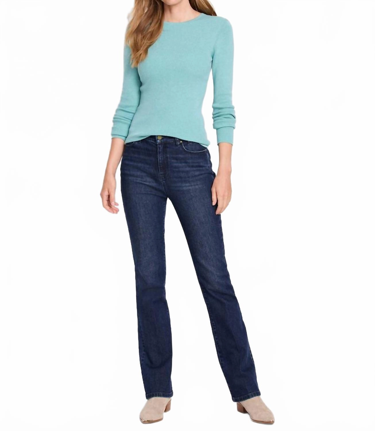 Ribbed Sweater Tee In Aquamarine Non Pilling Surface Knit Layering