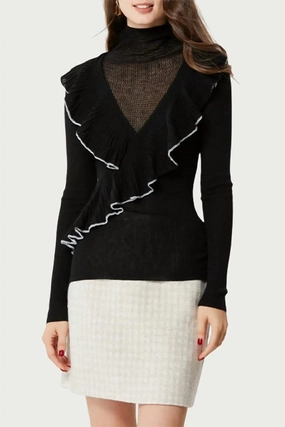 Layered Comfort Calista Layered-Effect Ruffled Turtleneck Top In Black