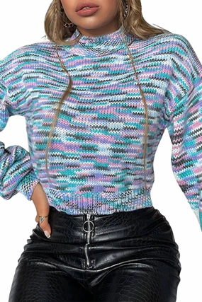 Comfy Knit Outfit Knitwear Look Cropped Mock Neck Space-Dyed Sweater In Multi