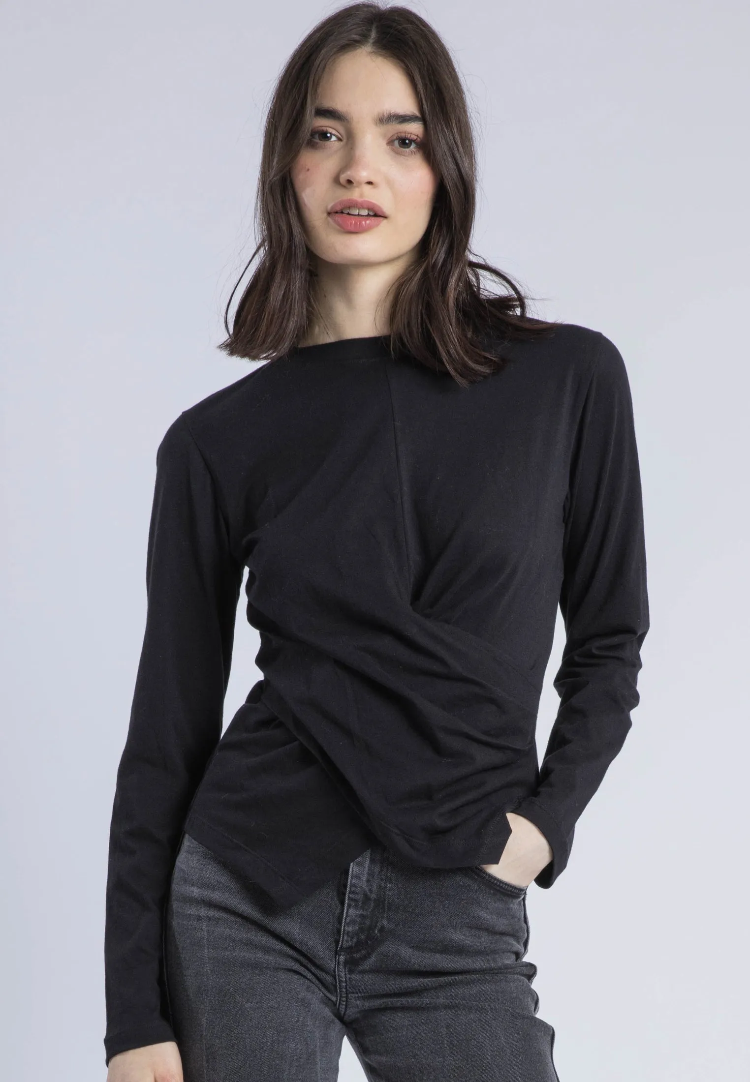 Casual Wear Moisture Management Technology TIME TOP LS BLACK