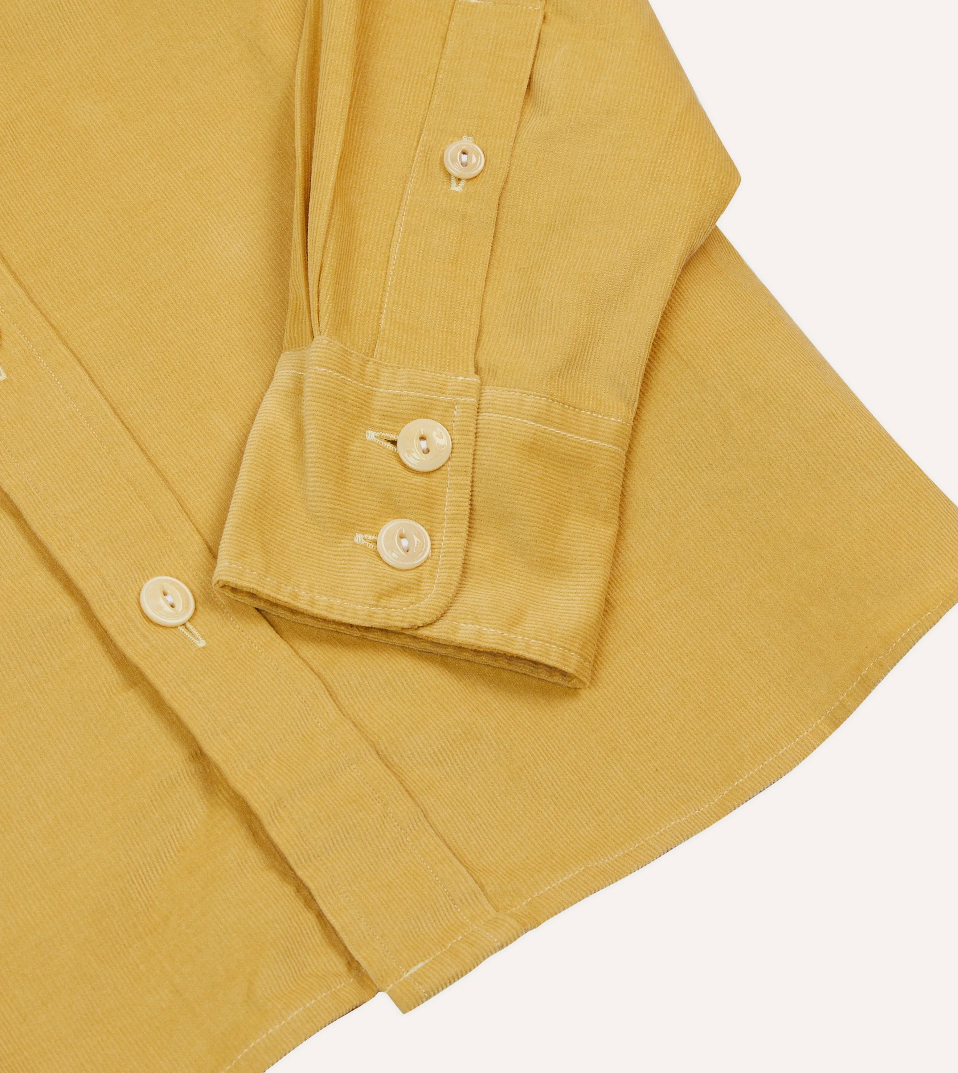 Minimalist Design Yellow Corduroy Two-Pocket Western Shirt