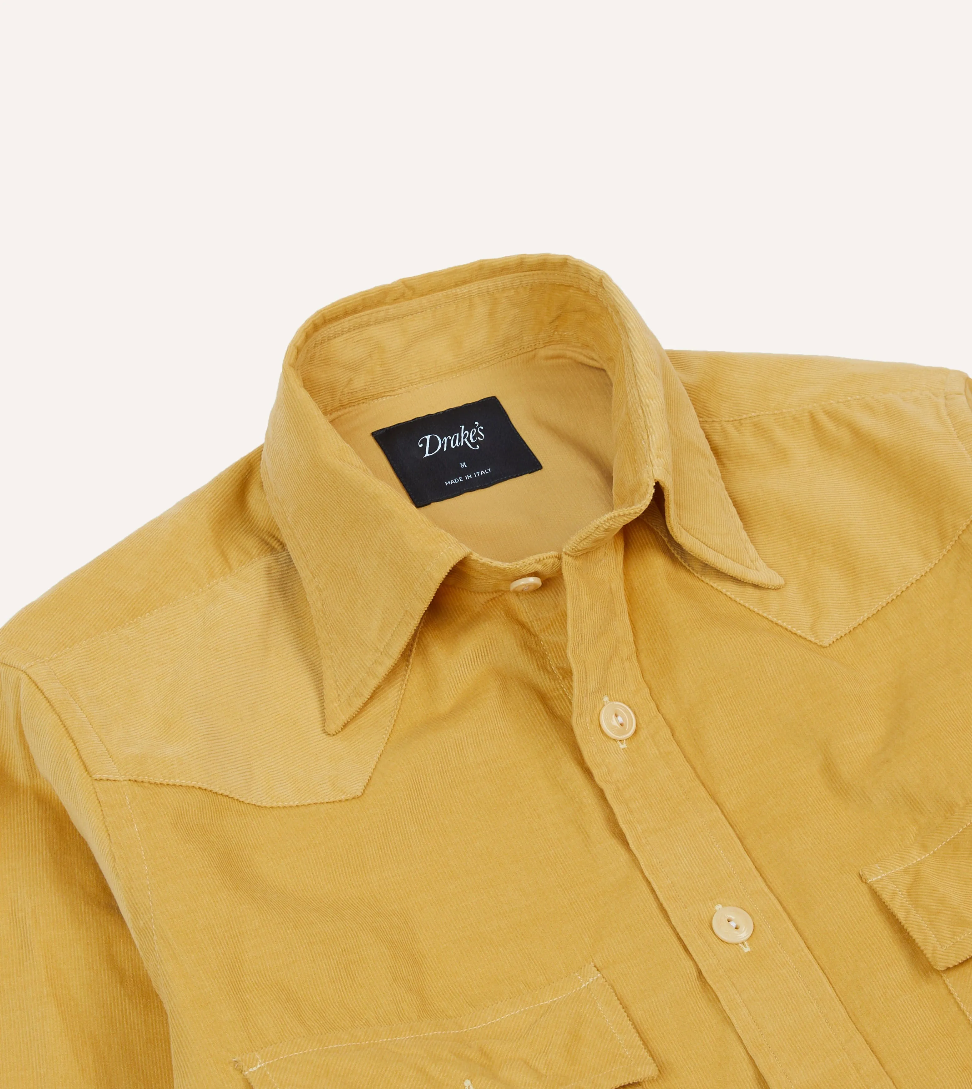 Sustainable production Vibrant Hue Yellow Corduroy Two-Pocket Western Shirt