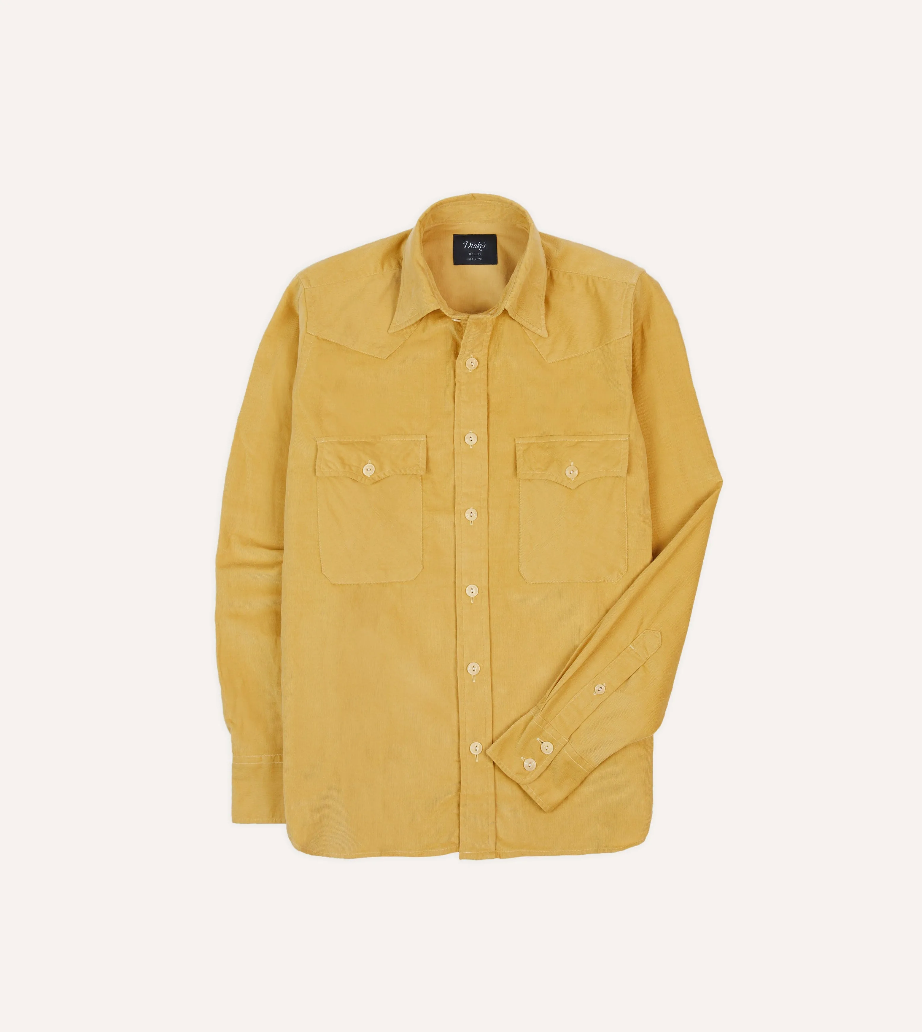 Functional Pocket Yellow Corduroy Two-Pocket Western Shirt