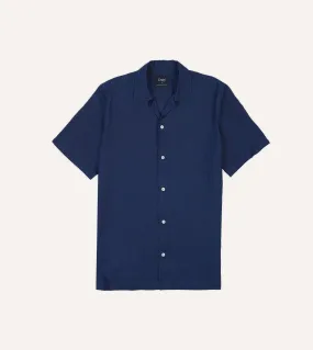 Functional Pocket Indigo Ramie Camp Collar Short Sleeve Shirt