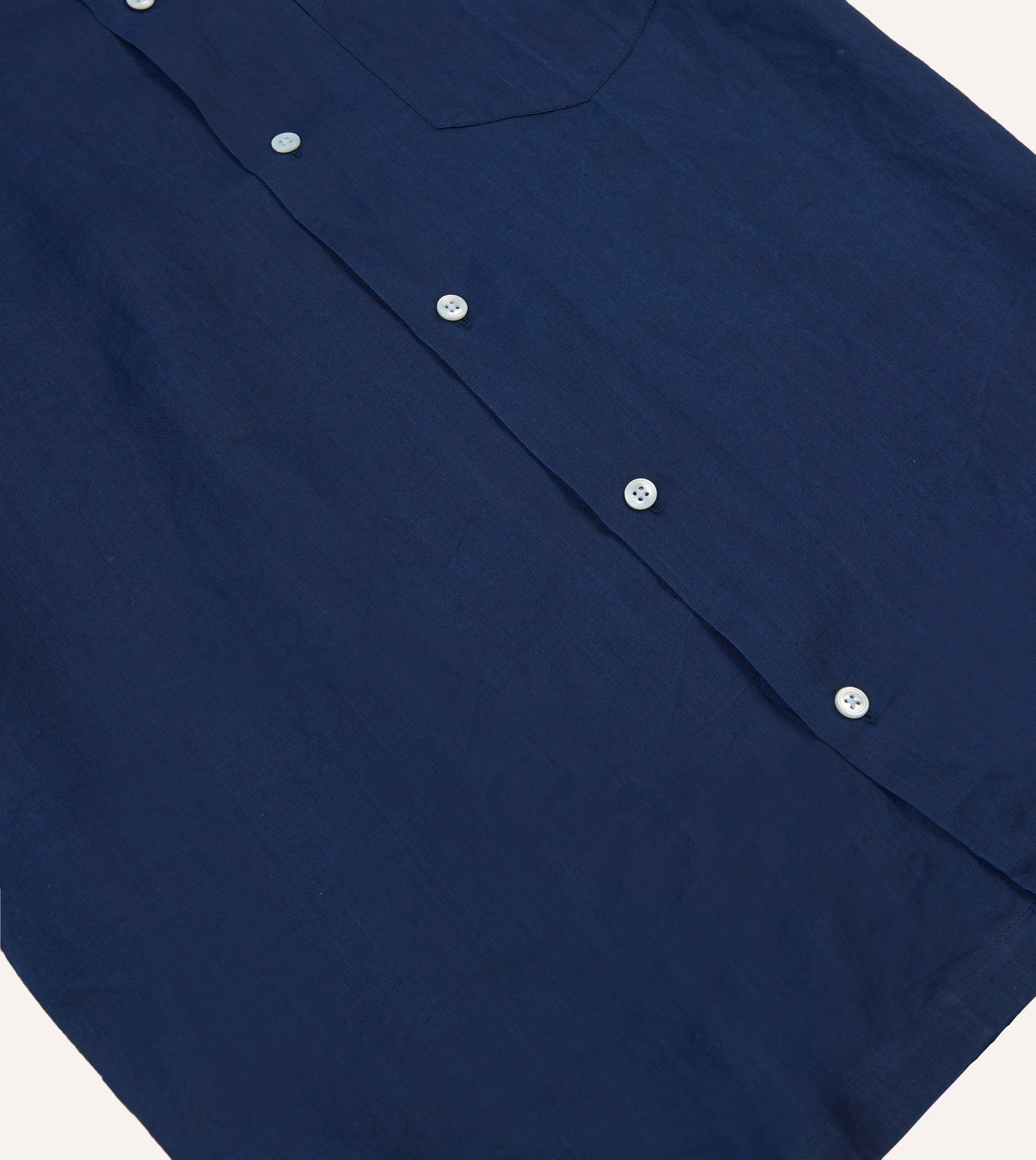 Versatile Layering Piece Vintage Style Indigo Ramie Camp Collar Short Sleeve Shirt