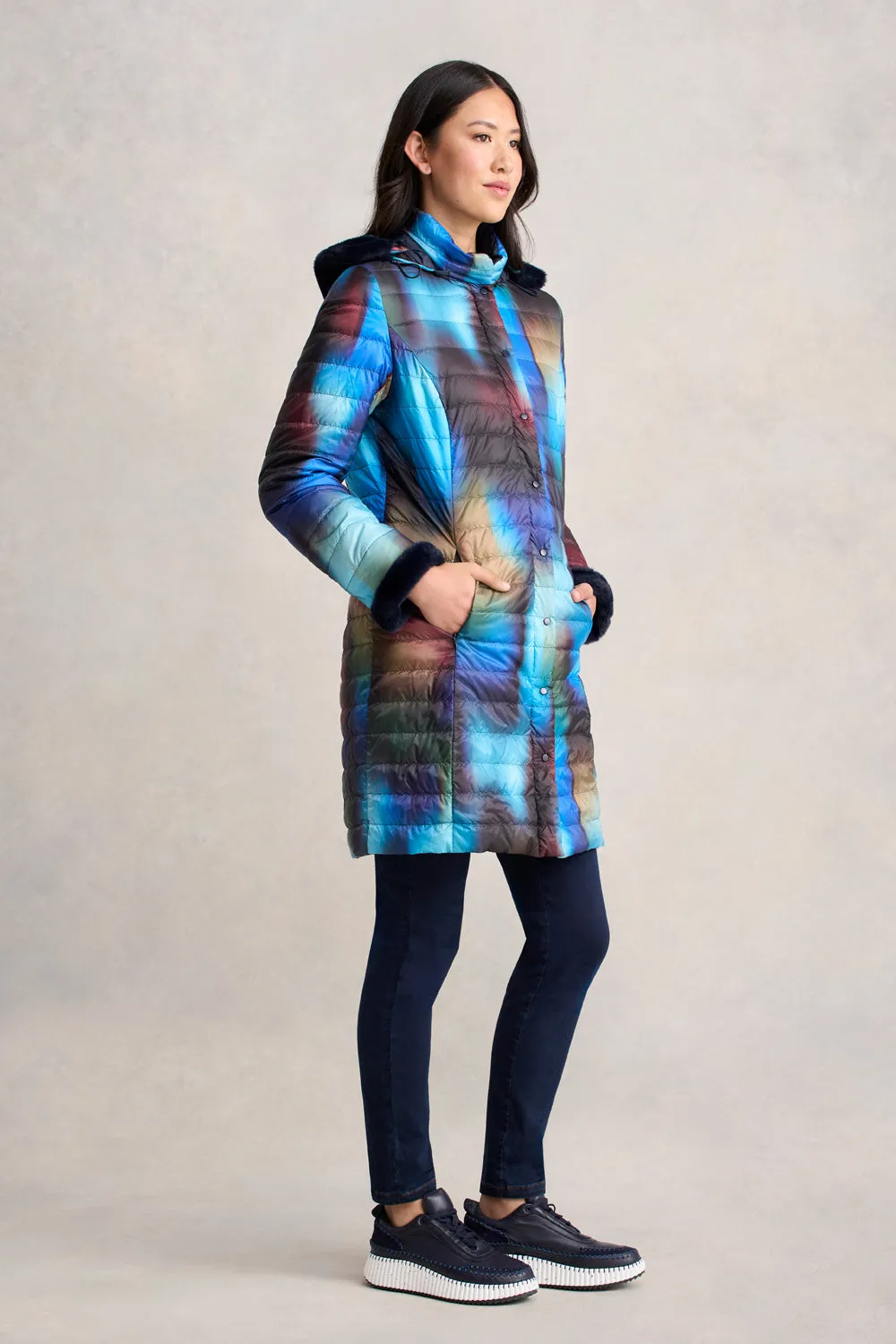 Reversible Longline Puffer - Ombre Print Rubberized Trims QuickAccessPockets