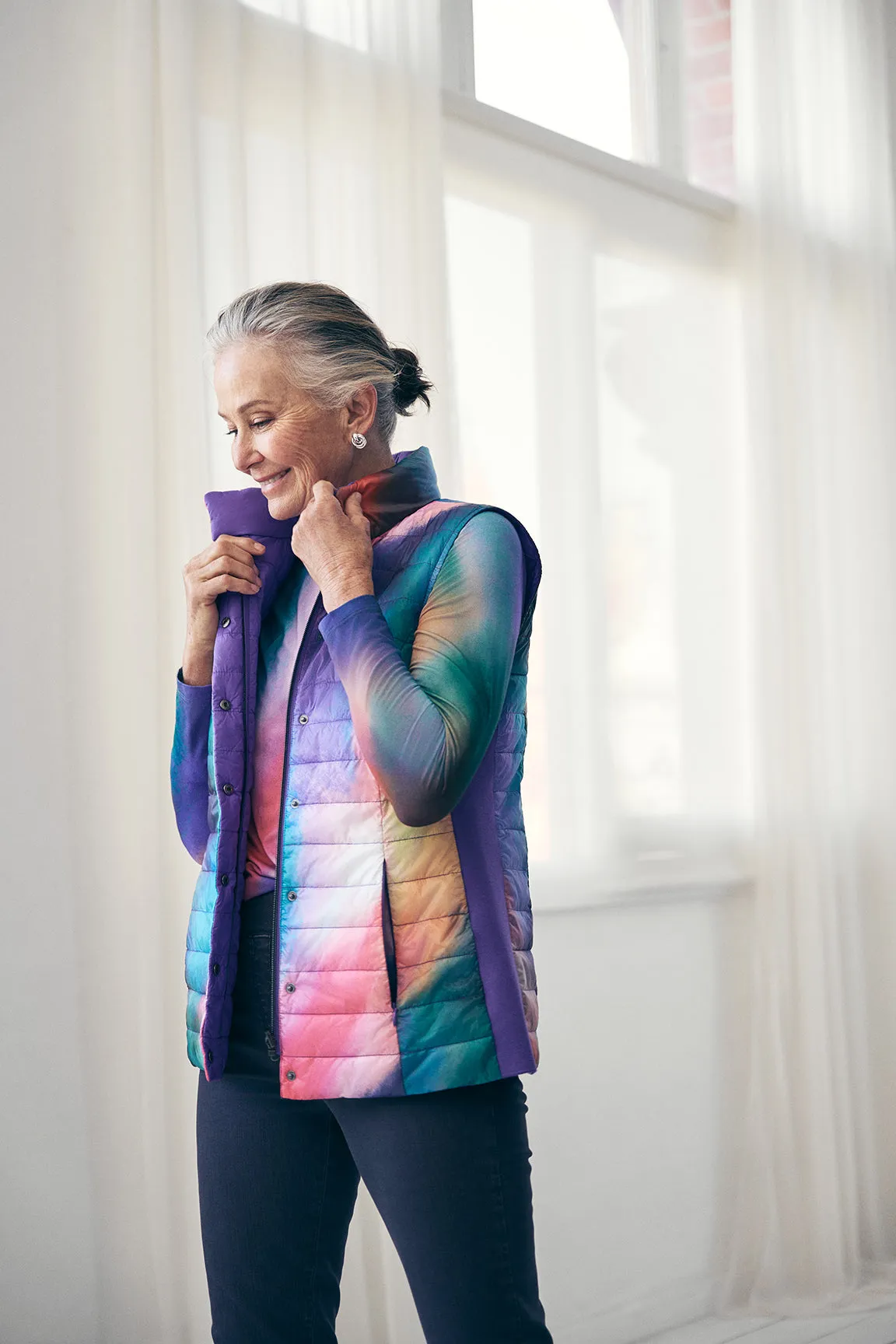 InterchangeablePanels Reversible Puffer Vest - Aurora Print
