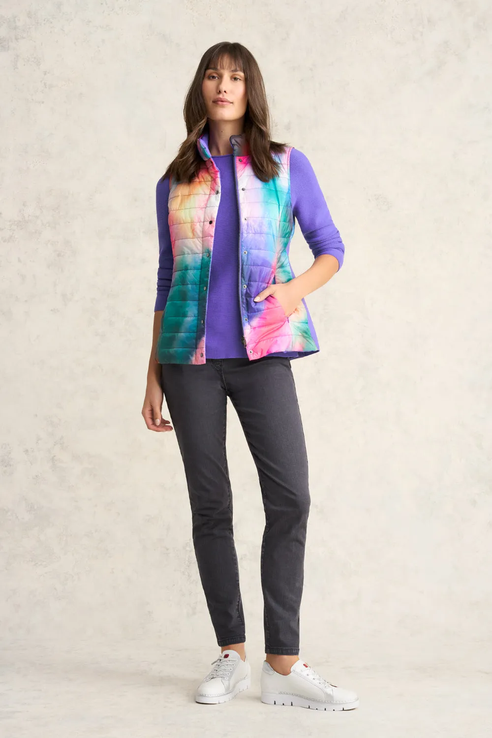 Reversible Puffer Vest - Aurora Print Bright Color Abrasion Resistant Panels