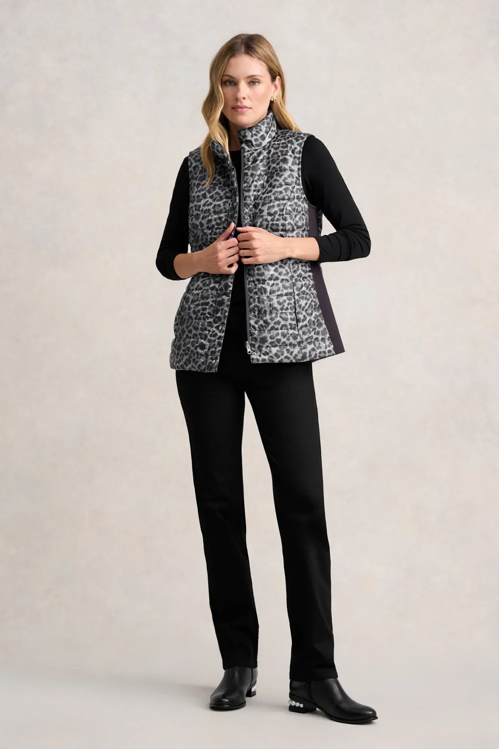 Reversible Puffer Vest - Black Leopard Wind Blocking Fabric