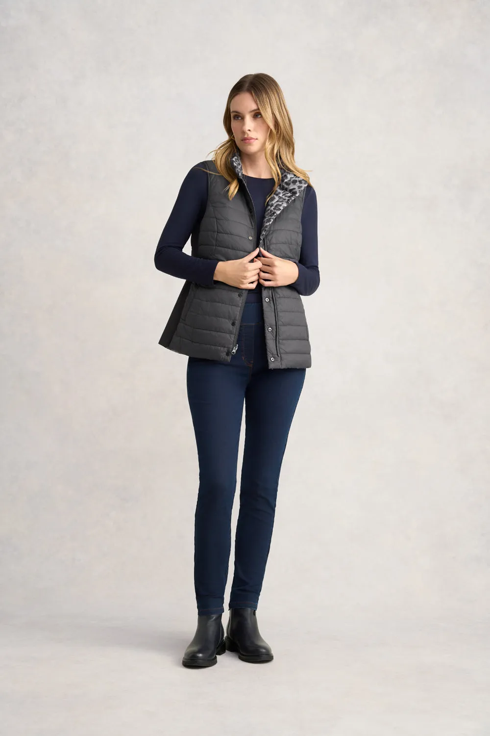 Reversible Puffer Vest - Black Leopard Long Sleeve