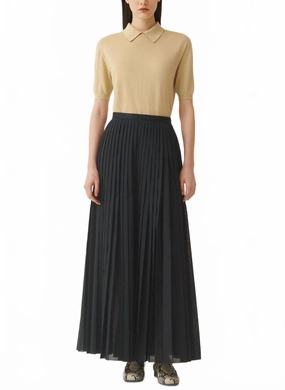 light texture Pleated Muslin Midi Skirt In Blue Notte