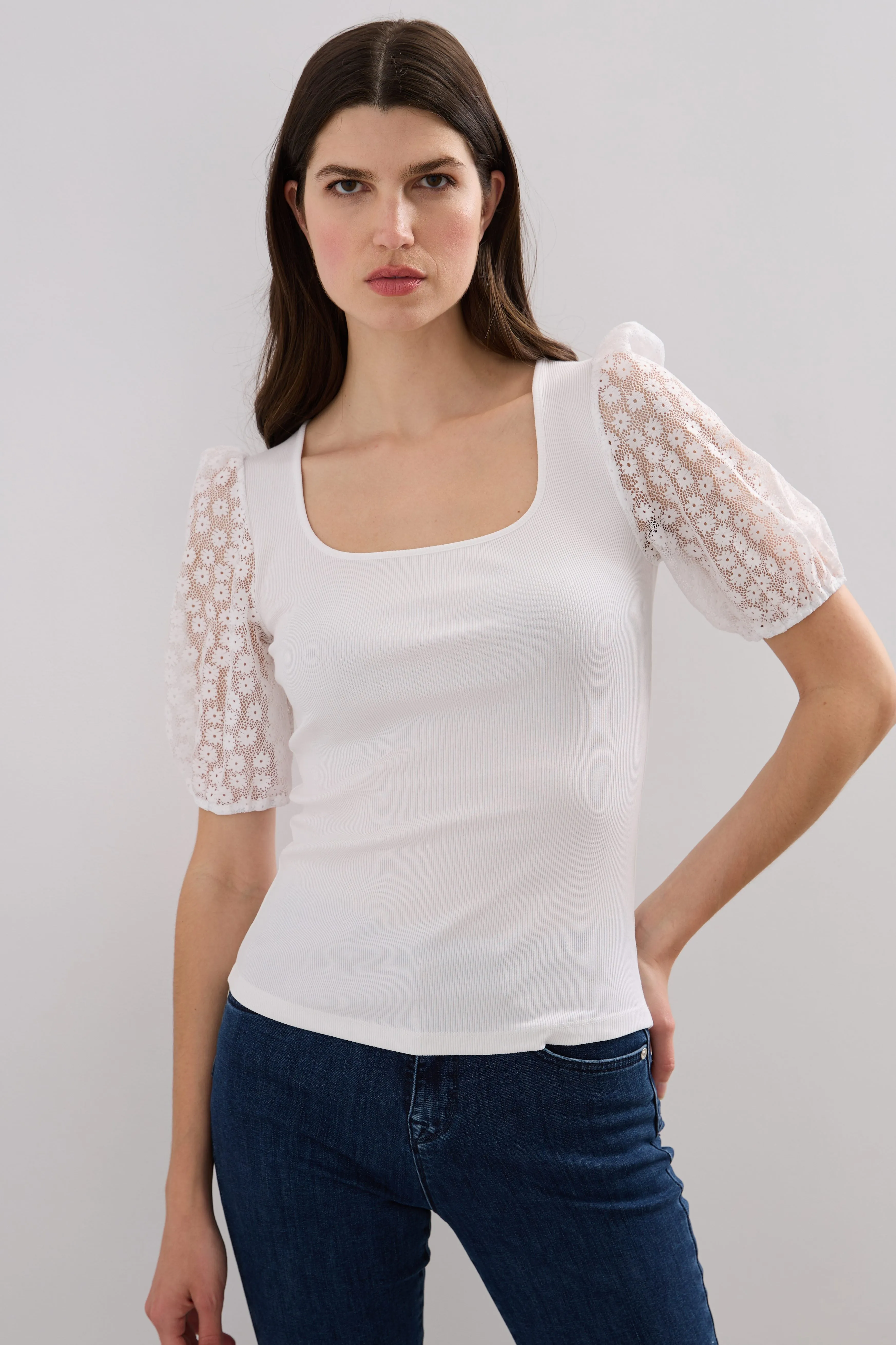 Rib top with puffy lace sleeves cotton material NonIrritatingTags