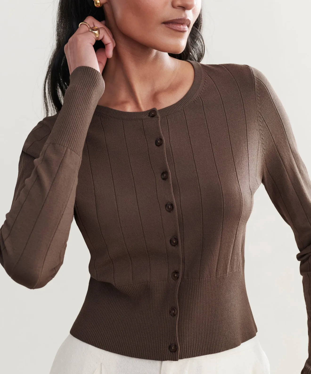 Textured Slub Yarn Smart Pick Ribbed Finley Cardigan
