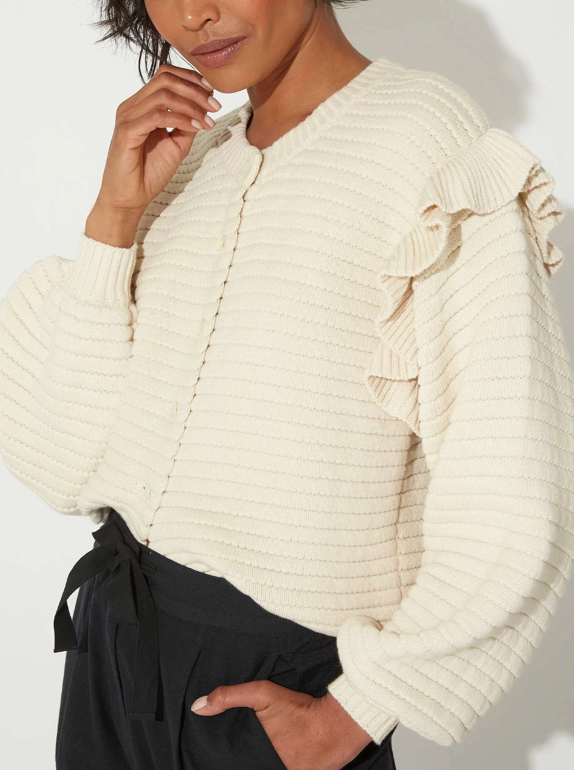 Seasonal Warmth Thermal Insulation Maelle Cardigan - Ivory
