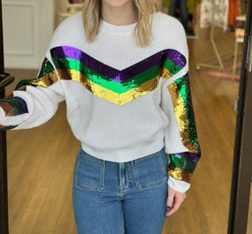 Functional Wear Mardi Gras Long Sleeve Sweater In White