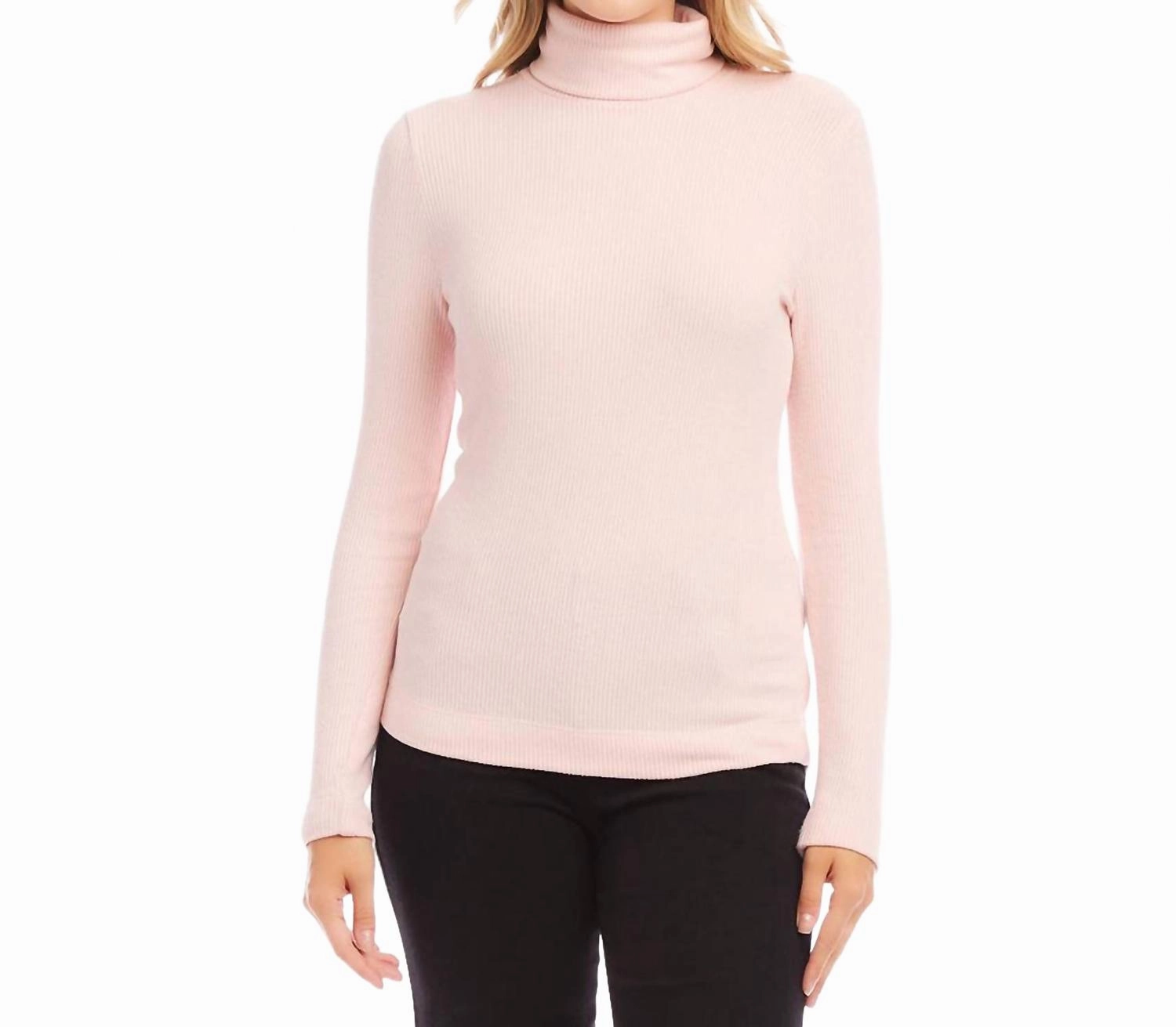 Trendy Layers Knit Design Ribbed Turtleneck Top In Rose