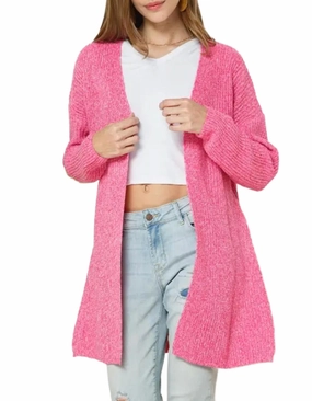 Ribbed-Knit Open-Front Cardigan In Hot Pink Winter Ready Knit Modern Turtleneck Style
